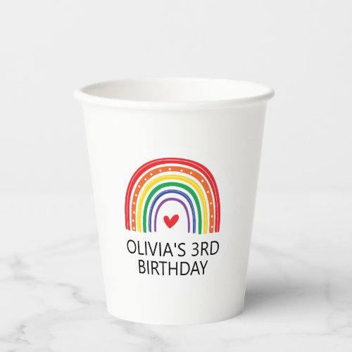 Rainbow and Hearts Birthday Party Paper Cups