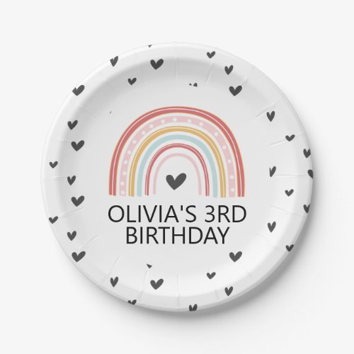 Rainbow and Hearts Birthday party Plates