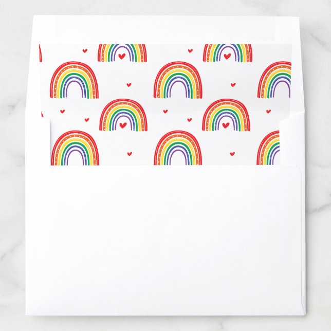 Rainbow and Hearts envelope liner rainbow invite (In Envelope)