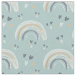 Rainbow and Hearts in Boho Muted Blue Pattern Fabric