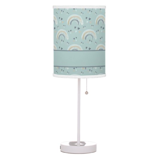 Rainbow and Hearts in Boho Muted Blue with Name  D Table Lamp (Left)