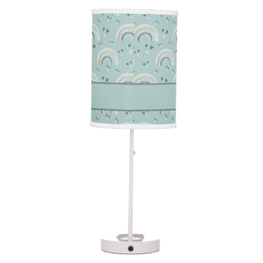 Rainbow and Hearts in Boho Muted Blue with Name  D Table Lamp (Back)