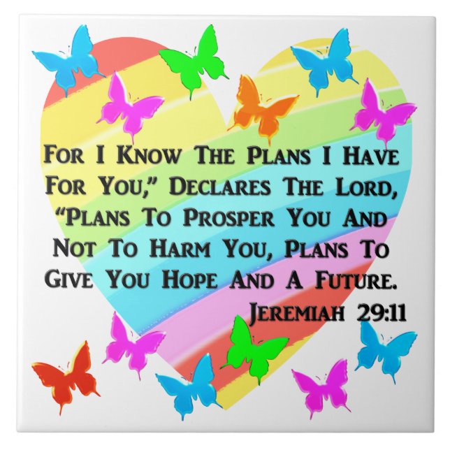RAINBOW AND HEARTS JEREMIAH 29:11 CERAMIC TILE (Front)