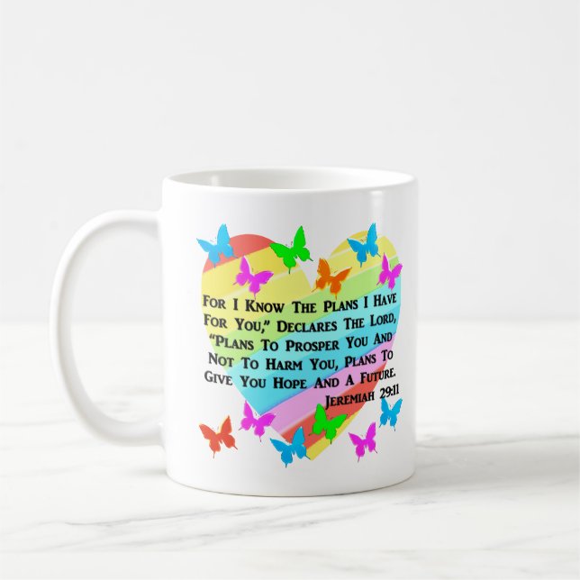 RAINBOW AND HEARTS JEREMIAH 29:11 COFFEE MUG (Left)