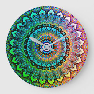 Rainbow and Hearts Mandala Large Clock