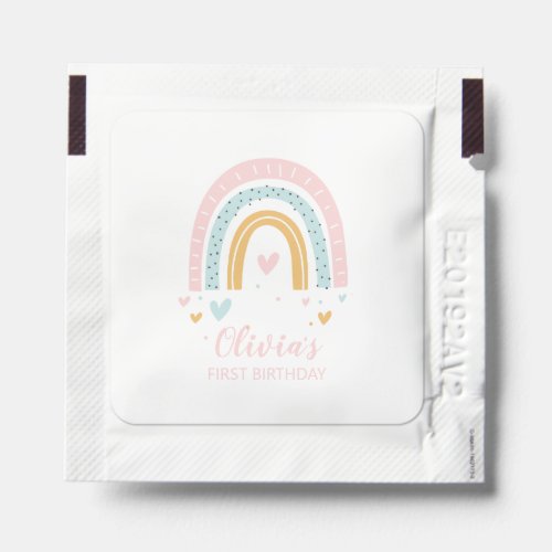 Rainbow and Hearts Pastel First Birthday Hand Sanitizer Packet