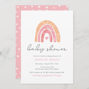 Rainbow and hearts Pink Baby Shower invitation