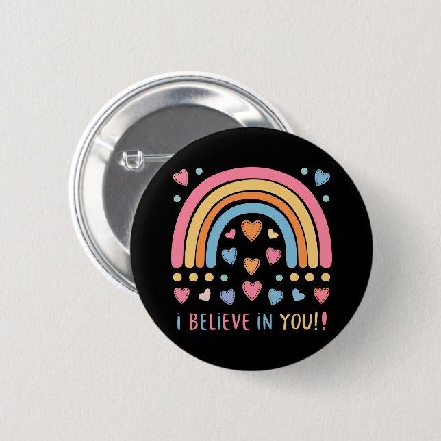 Rainbow and Hearts - Positive Message Button (Front & Back)