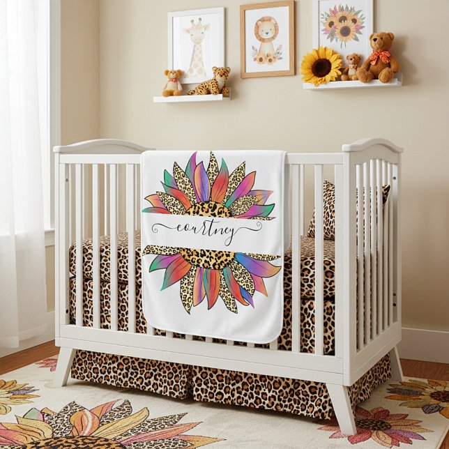 Rainbow and leopard print personalized   baby blanket (Creator Uploaded)