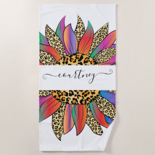 Rainbow and leopard print personalized   beach towel