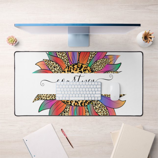Rainbow and leopard print personalized   desk mat (Office 1)