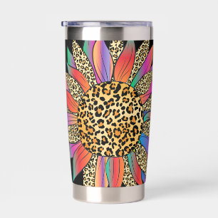Rainbow and leopard print personalized insulated tumbler