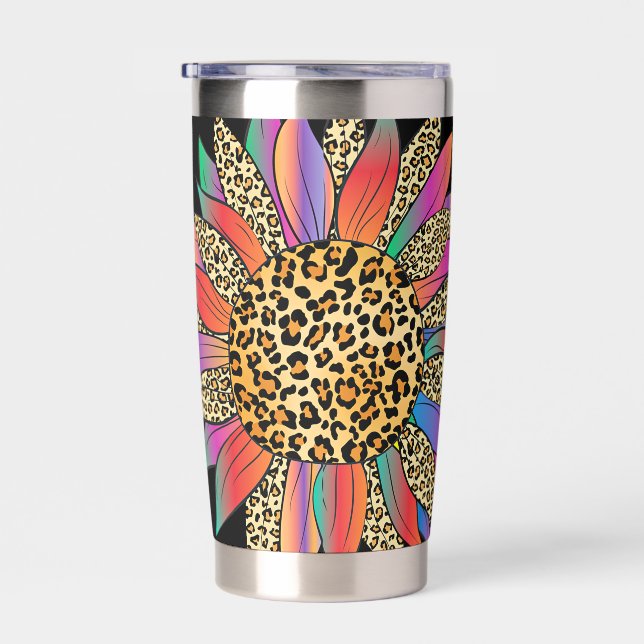 Rainbow and leopard print personalized   insulated tumbler (Right)