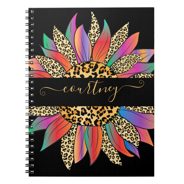 Rainbow and leopard print personalized  notebook (Front)