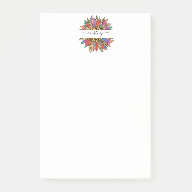 Rainbow and leopard print personalized  post-it notes (Front)