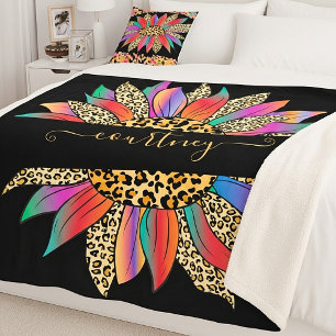 Rainbow and leopard print personalized    sherpa blanket