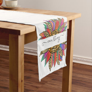 Rainbow and leopard print personalized   short table runner