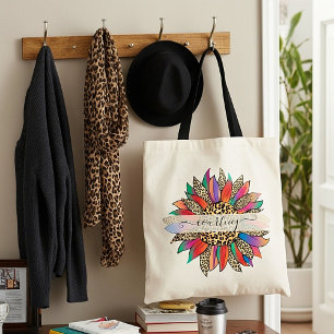 Rainbow and leopard print personalized  tote bag