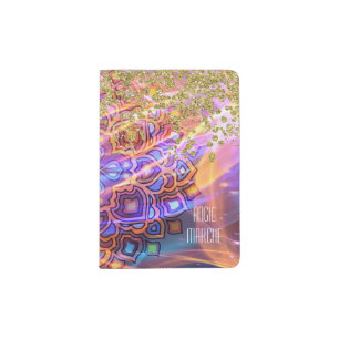 Rainbow and Mandala with Faux Sparkle Passport Holder