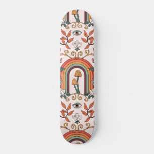 Rainbow and Mushrooms Art Noveau Pattern Skateboard