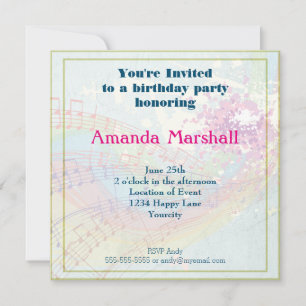 Rainbow and Music Notes party Invitation
