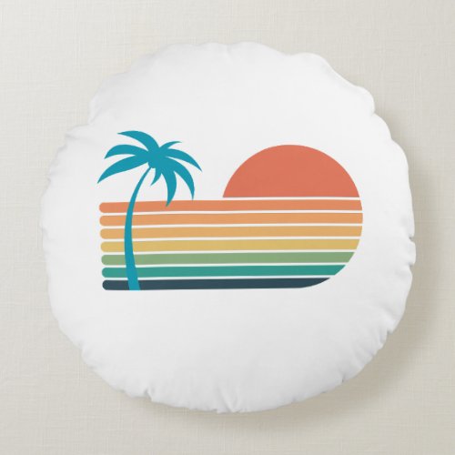Rainbow and Palm Tree Round Pillow