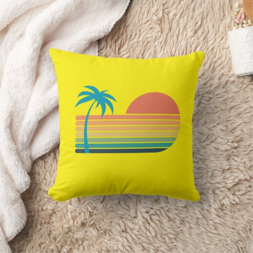 Rainbow and Palm Tree Throw Pillow