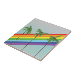 Rainbow and Palms Ceramic Tile