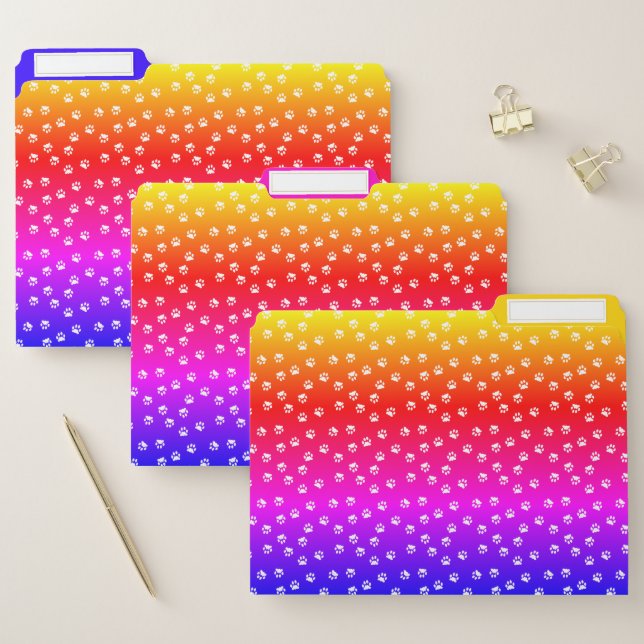 Rainbow and pawprints file folder (Set)