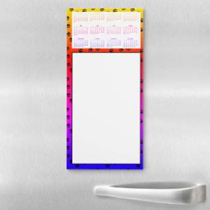 Rainbow and pawprints with calendar magnetic notepad