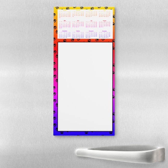 Rainbow and pawprints with calendar magnetic notepad (In Situ)