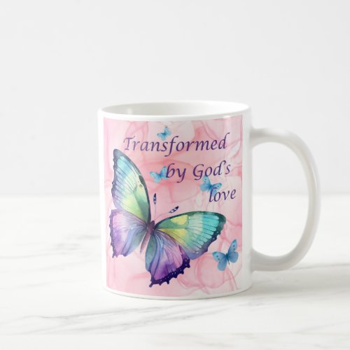 Rainbow and pink butterfly Christian coffee mug