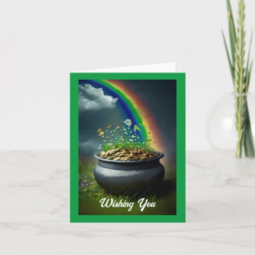 Rainbow And Pot Of Gold Holiday Card