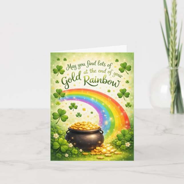 Rainbow and Pot of Gold St. Patrick's Day Card (Front)