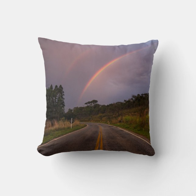 Rainbow And Road Throw Pillow (Front)