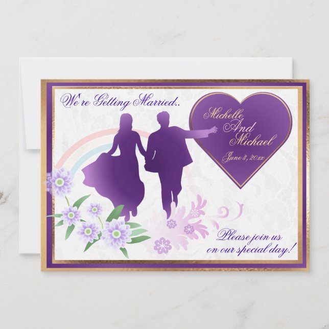 Rainbow and Shades of Lavender Wedding Invitation (Front)