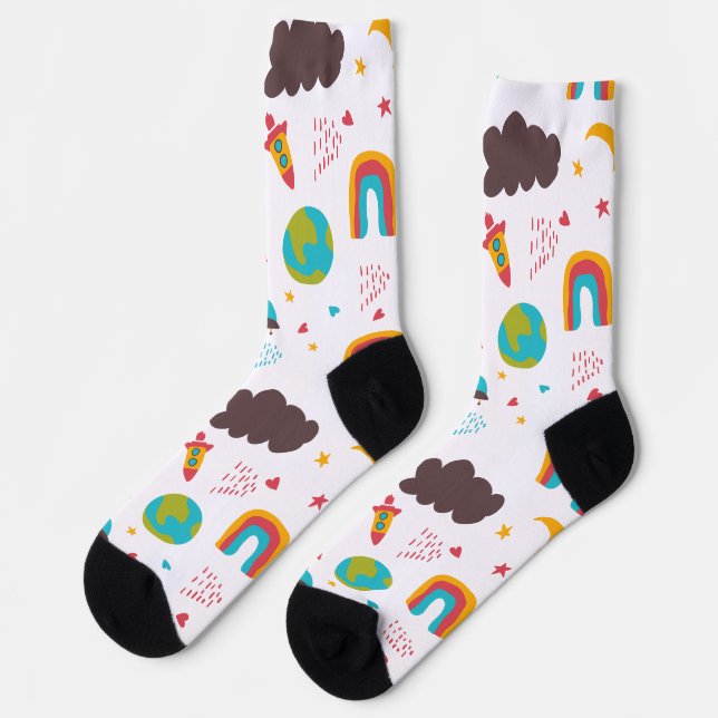 Rainbow and space children pattern socks (Left)