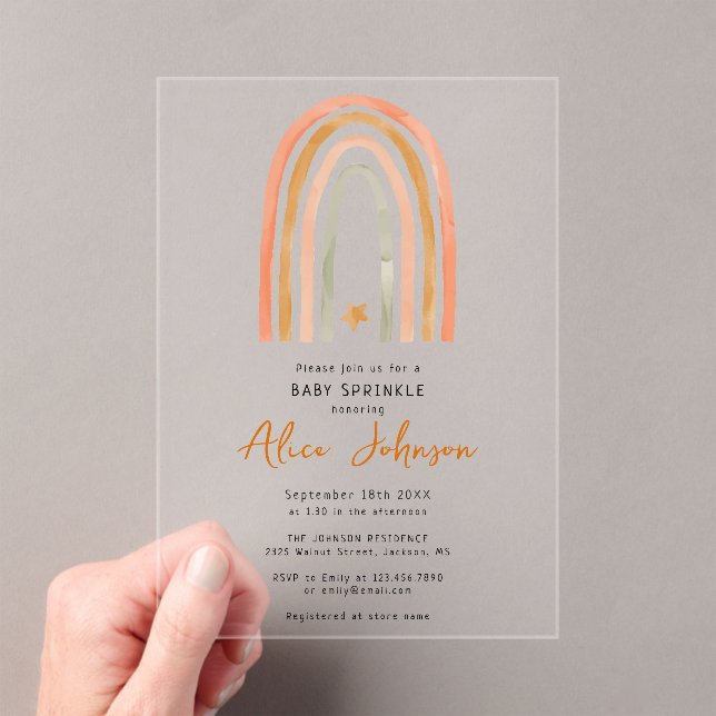 Rainbow And Star Boho Baby Sprinkle Shower Acrylic Invitations (Insitu (Handheld))