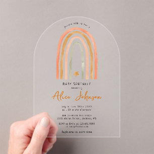 Rainbow And Star Boho Baby Sprinkle Shower Arch Acrylic Invitations