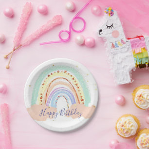 Rainbow and stars baby birthday party paper plates