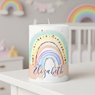 Rainbow and stars baby pillar candle