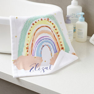 Rainbow and stars baby wash cloth