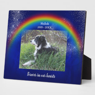 Rainbow and Stars Blue Pet Memorial Photo Template Plaque