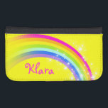 Rainbow and stars bright yellow name flap case<br><div class="desc">Bright yellow and multi-colored rainbow graphic cell phone flap wallet case. Customize the with your name,  currently reads Klara. Original pattern and design by Sarah Trett.</div>