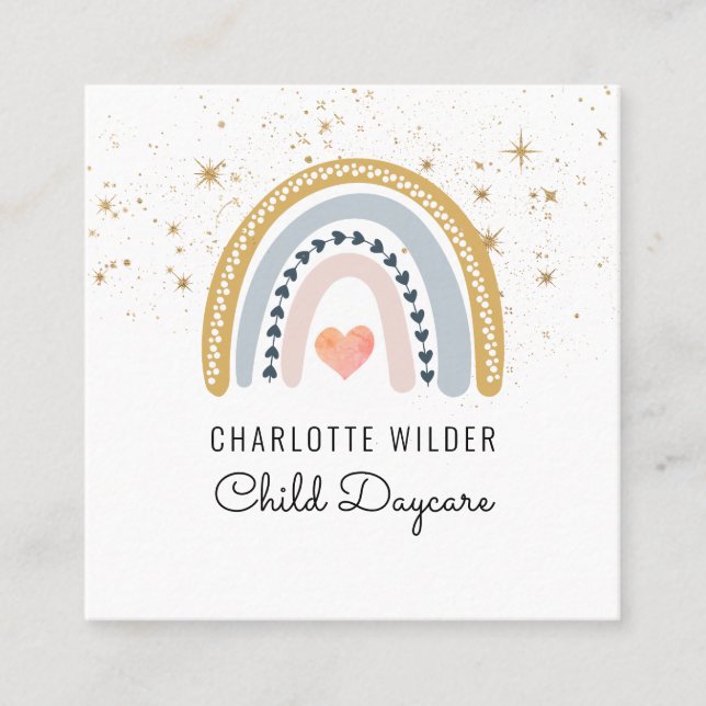 Rainbow And Stars Childcare Business Card (Front)