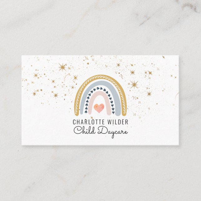 Rainbow And Stars Childcare Business Card (Front)