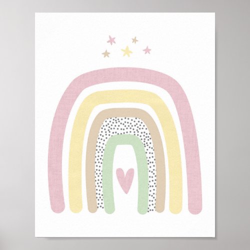 Rainbow and Stars Girl Baby Nursery Wall Poster