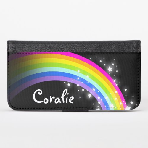 Rainbow and stars named cell flap wallet