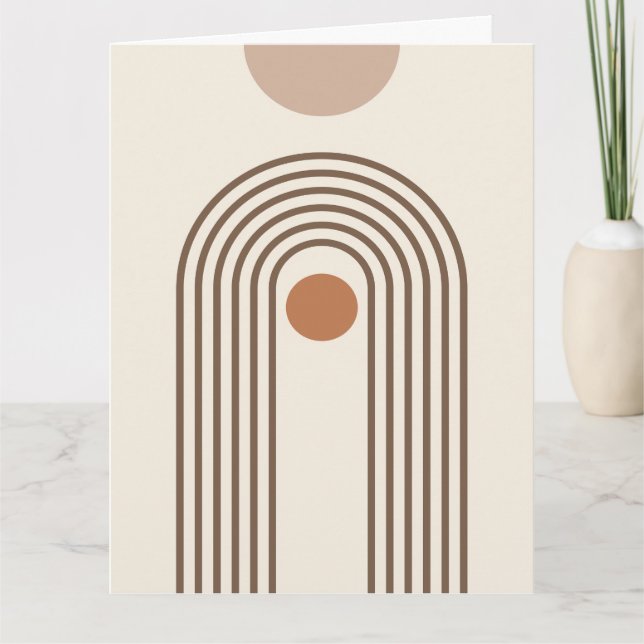 Rainbow and Sun, Boho Abstract Geometric Art Card (Front)