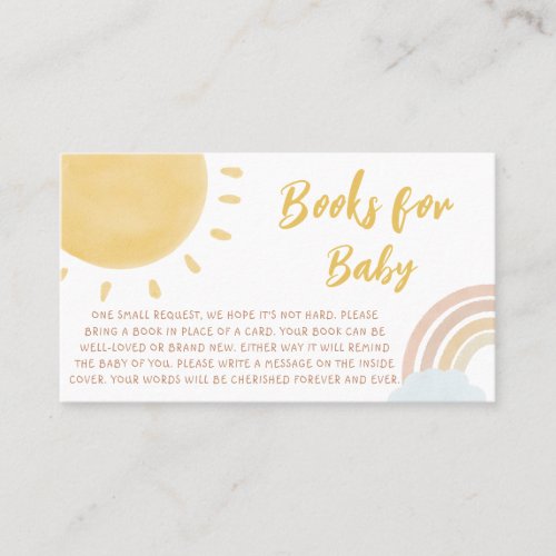 Rainbow and Sunshine Baby Shower Books for Baby Business Card